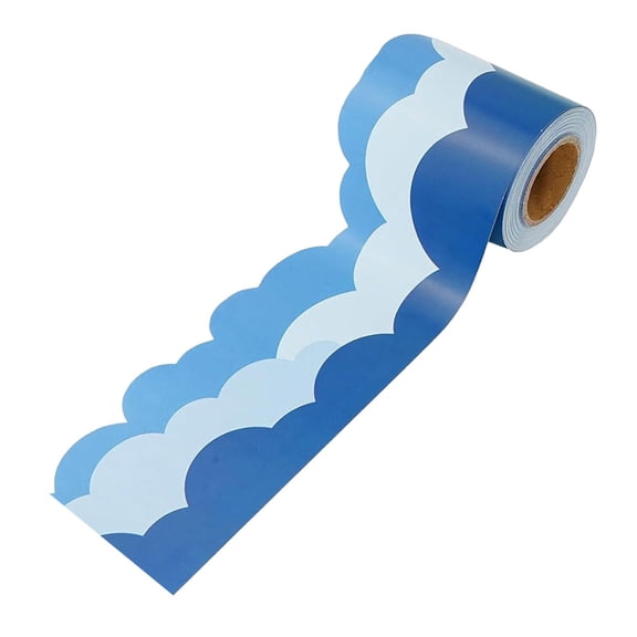 EXHUMKY 1 Roll Of Blue Scalloped Border Trim For Bulletin Board Copper Adhesive Classroom Decoration