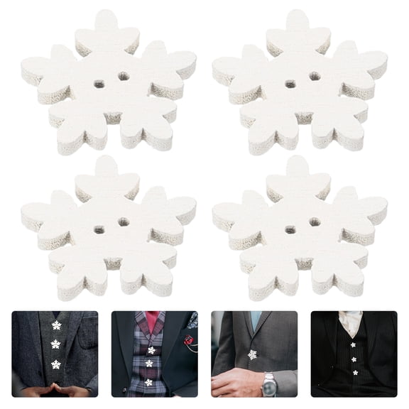 EXHUMKY Buttons Fasteners Wooden Snowflake Craft 150pcs 18mm Sewing White