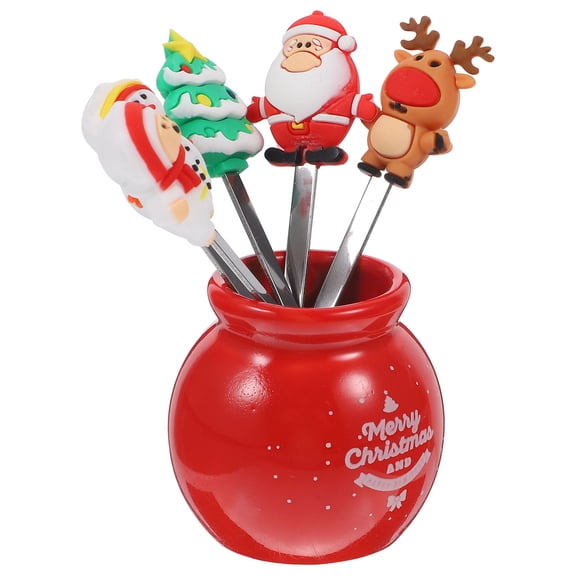 EXHUMKY Christmas Fruit Forks Set with Ceramic Base, Stainless Steel