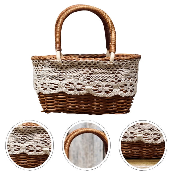 EXHUMKY 1Pc Coffee Willow Handwoven Wedding Flower Basket for Rustic Home Decor