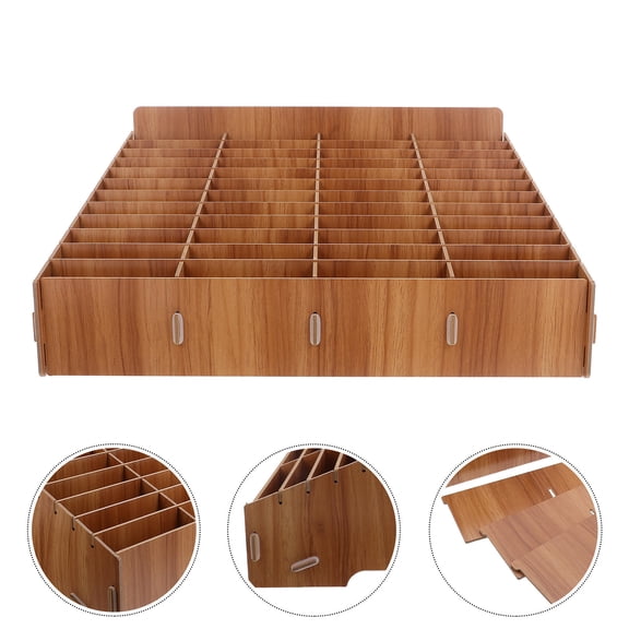 EXHUMKY Brown Multi Grid Wooden Cell Phone Storage Box for Classroom Desktop Organization