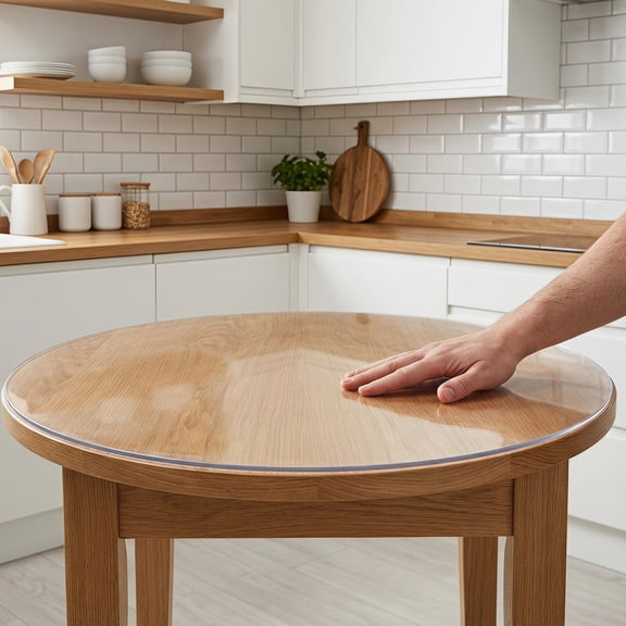 EXHUMKY Clear PVC Round Table Cover Protector, Heavy Duty Plastic Tablecloth for Dining Table, Desk, Kitchen