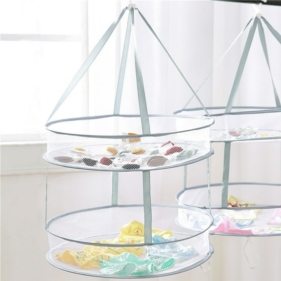EXHUMKY Grey Foldable Hanging Net Laundry Dryer Mesh Basket with Sturdy Lightweight Design for Clothes