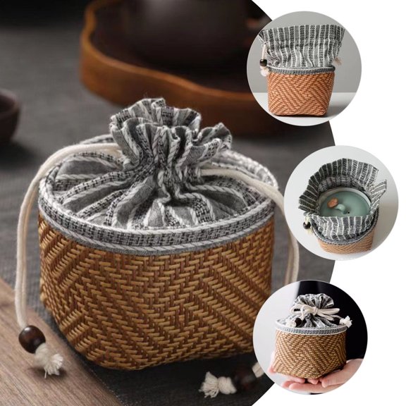 EXHUMKY Convenient Tea Set Bag Teapot Holder Bag Multi Color Cotton Linen Sponge Storage Protection Travel Use 1Pcs