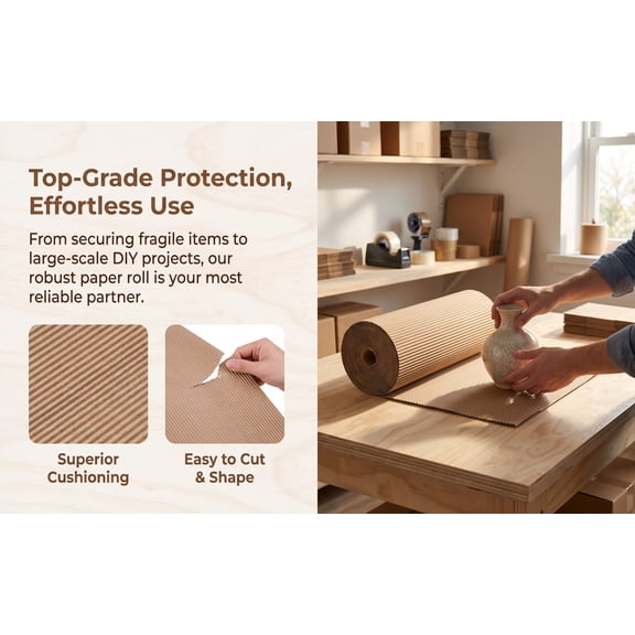 EXHUMKY Corrugated Cardboard Roll for Packing Support Cushioning and Crafting Beige