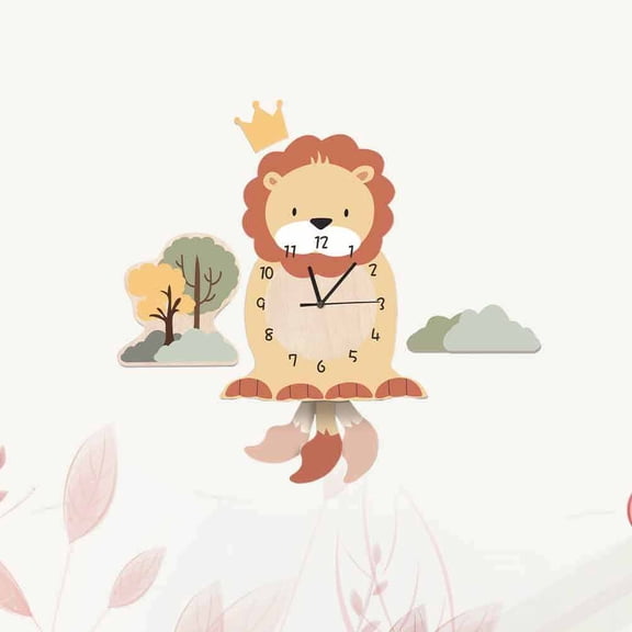 EXHUMKY Lion Design Wall Clock with Multi-Color Natural Wood Texture for Unique Room Decoration