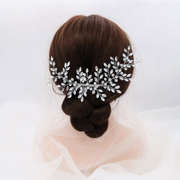 EXHUMKY Vintage Rhinestone Hair Comb Silver 9.3*2.6in Hair Ornament Women Wedding 1Pcs