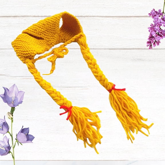 EXHUMKY Pet Hat with Braids Yellow Wool Yarn Knitted Cap for Cats Cozy and Soft Warmth