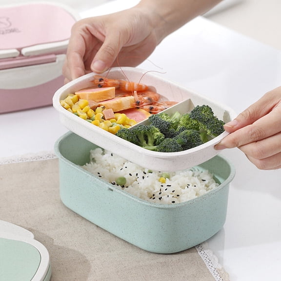 EXHUMKY Portable Thermal Lunch Box Green Double Layer Food Storage Container with Leakproof Lock