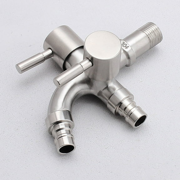 EXHUMKY Durable Stainless Steel Water Tap for Control Water Flow Multiple Use Faucet Silver 2 Valve Design