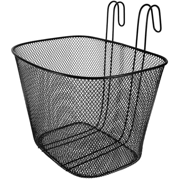 EXHUMKY 1Pc Premium Iron Bike Basket Black Front Handlebar Storage Basket Easy Attachment