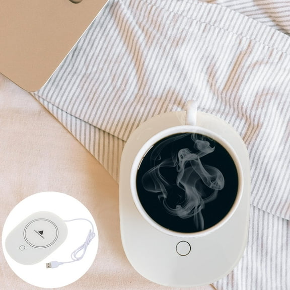 EXHUMKY White USB Heating Coaster Mug Warmer with Digital Temperature Display