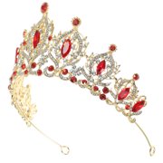 EXHUMKY Wedding Crown for Bride Red Crystal Headband Bridal Party Decoration