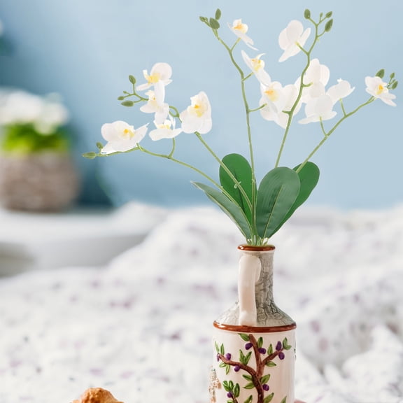 EXHUMKY Artificial Butterfly Orchid Flower Stems White for Indoor Floral Arrangement