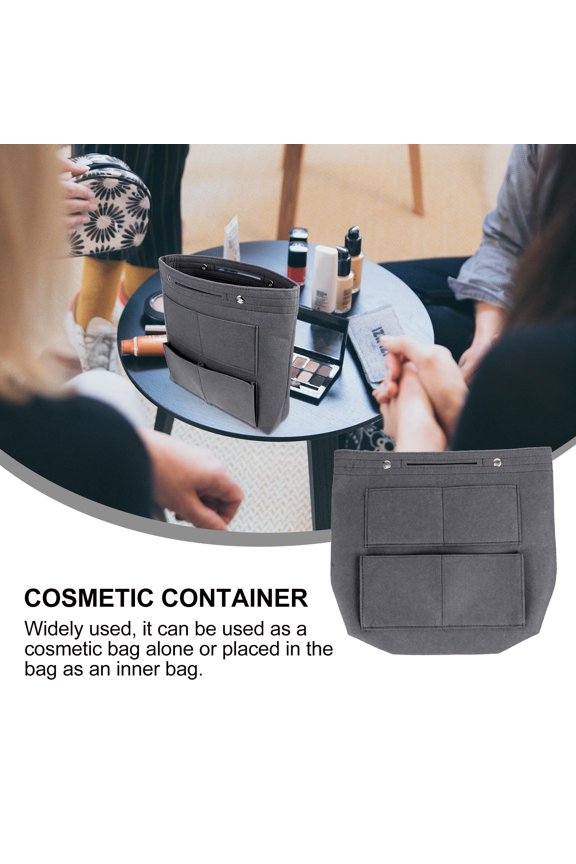 Fashionable Grey Felt Storage Bag with Large Capacity and Concealed Button Partition for Makeup