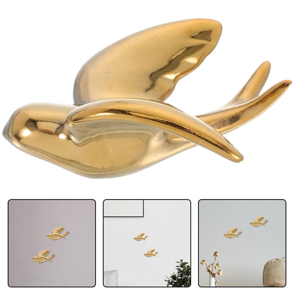 EXHUMKY Ceramic Swallow Wall Hanging Decor Lifelike Golden Finish for Home