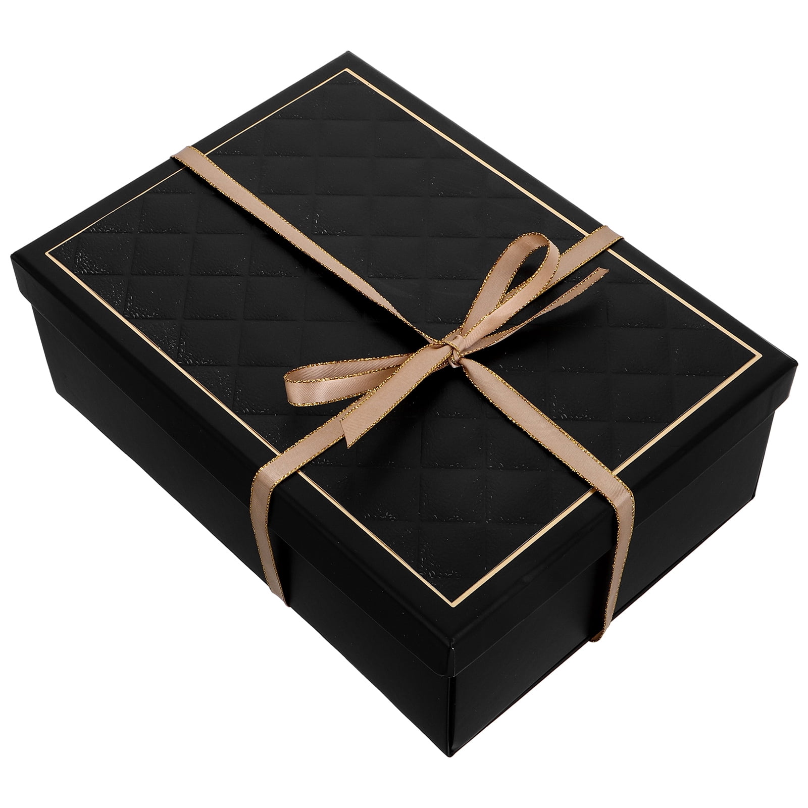 EXHUMKY Foldable Paper Box with Lid and Ribbon, Black Packaging Box for ...