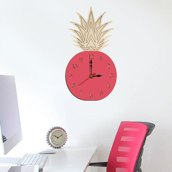 EXHUMKY Pink Quiet Pineapple Shape Wall Clock Silent Acrylic DIY Fruit Design for Home
