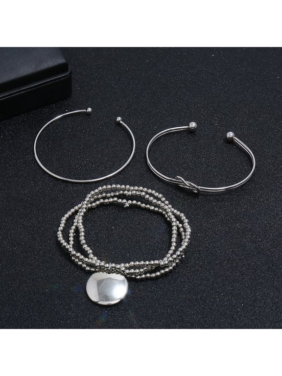 Geometric round Bead Multi-layer Bracelet Set , Alloy 3pcs