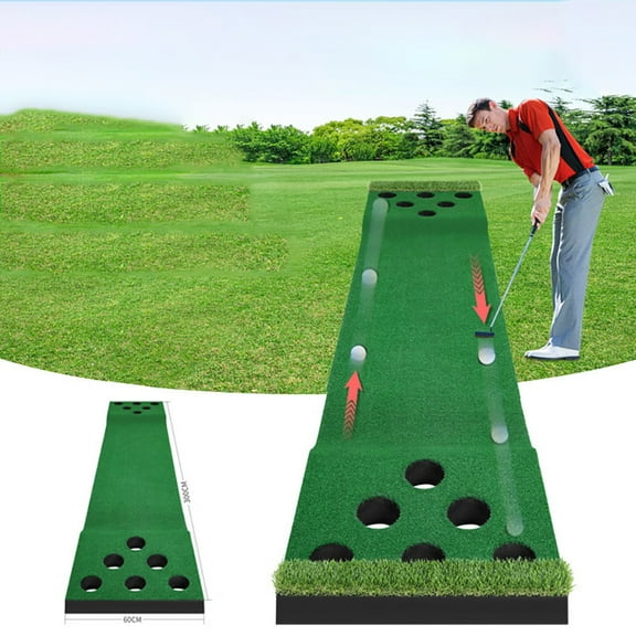 EXHUMKY Indoor Golf Putting Mat Green Multi Hole Putter Trainer Practice Aid Tool