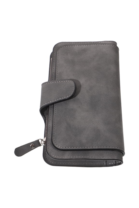 Womens Grey Snap Closure Wallet with Zipper and Multiple Pockets for Convenience