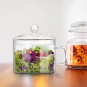 EXHUMKY Heat Resistant Glass Cooking Pot with Handle Lid Transparent Kitchen Stew Pot