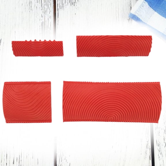 EXHUMKY 4-Piece Wood Grain Roller Set for Wall Decoration, Red Handle, Create Vivid Textured Effects