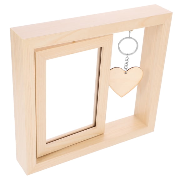 EXHUMKY Khaki Rotating Double-Sided Wooden Picture Frame Photo Display for Home Decor