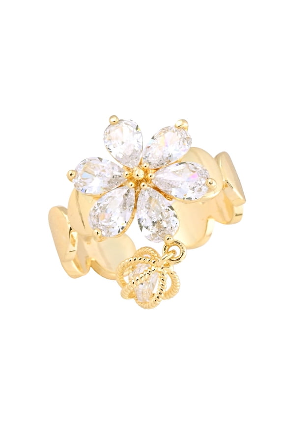 Tassel Chain Golden Copper Flower for Female Friends Open Cuff Knuckle Rings Club Parties 1Pack