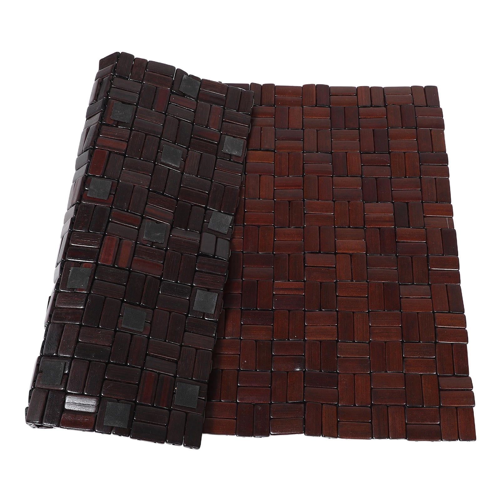 EXHUMKY Light Brown Bamboo Bath Mat Nonslip Foldable for Home Bathroom Use