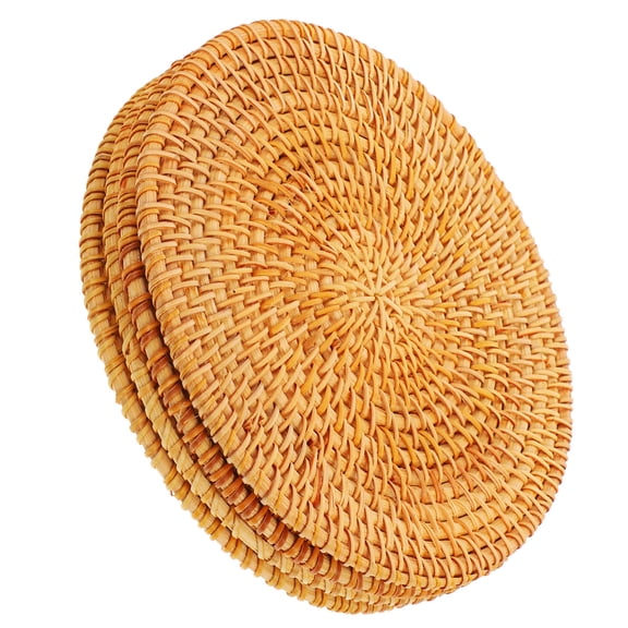 EXHUMKY 4Pcs Hot Pot Holder Rattan Coaster Pot Holder Light Brown Home Decor for Kitchen