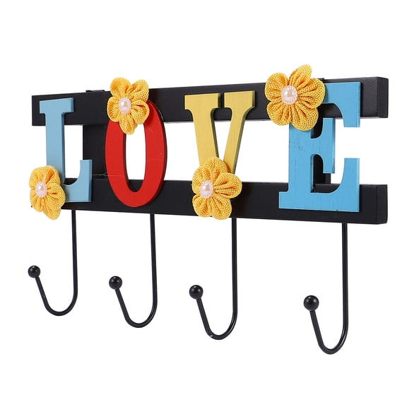 EXHUMKY Love Letter Wall Hook Yellow Wooden Hook for Hanging Towels Clothing Hats and Keys