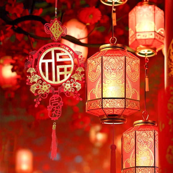 EXHUMKY Red Fu Rv Wall Hanging Ornament Chinese New Year Decoration