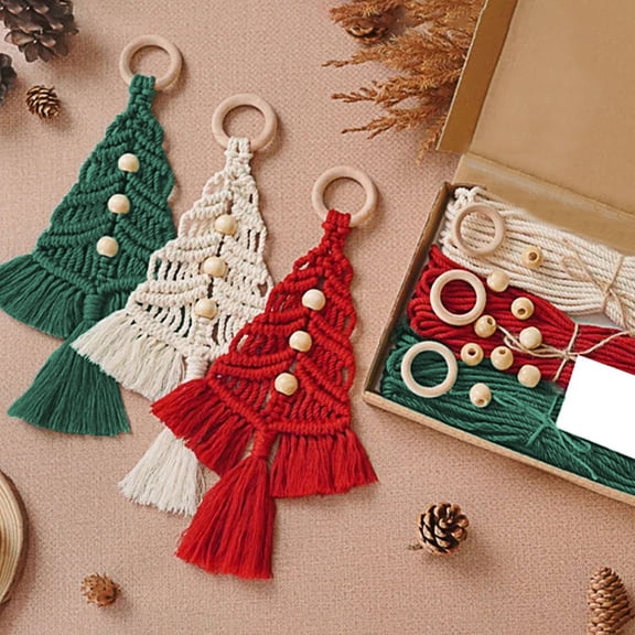 EXHUMKY Macrame Christmas Tree Ornament Craft Kit, Wall Hanging Decor Supplies for Holiday Handmade