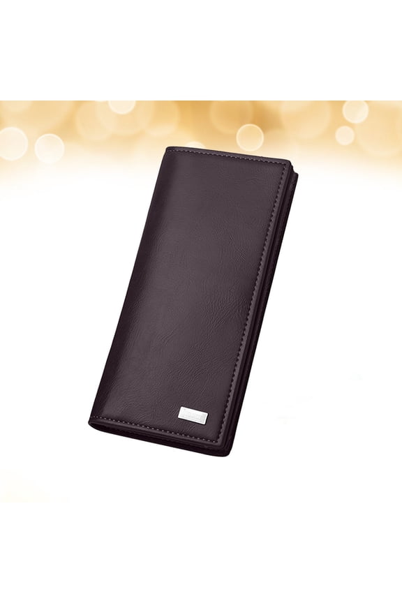 Mens Coffee PU Long Wallet Checkbook Multiple Credit Slots Simple Design