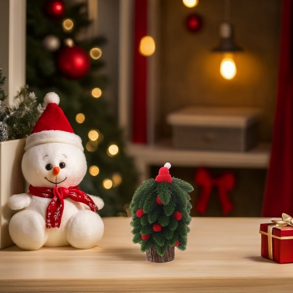 EXHUMKY Wooden Tabletop Christmas Tree with Green Plastic Foliage, Easy Setup Holiday Decoration