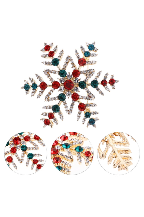 Christmas Snowflake Brooch Decorative Alloy Pin with Rhinestones