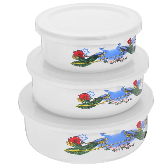 EXHUMKY Multifunctional Enamel Bowls for Kitchen Use Easy to Clean Perfect for Salads Soups Pasta Set of 3 Multi