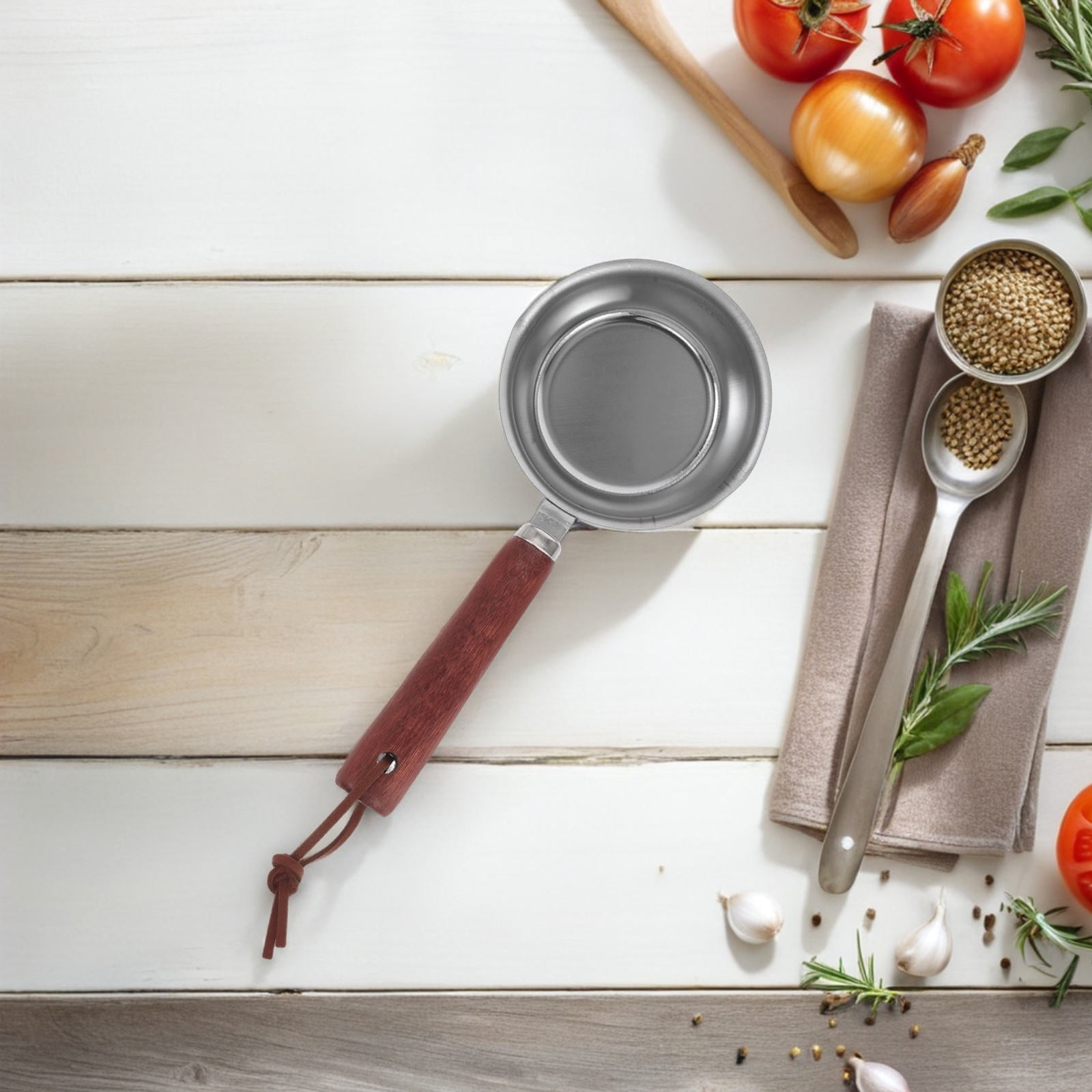 EXHUMKY Multipurpose Stainless Steel Cooking Pot with Wood Handle ...