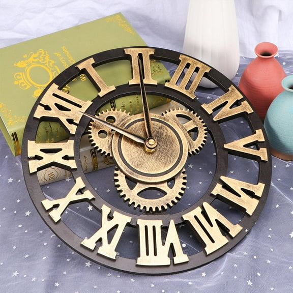 EXHUMKY Retro Golden Industrial Gear Wall Clock Chic Wall Clock Easy to Install for Bedroom Kitchen Living Room
