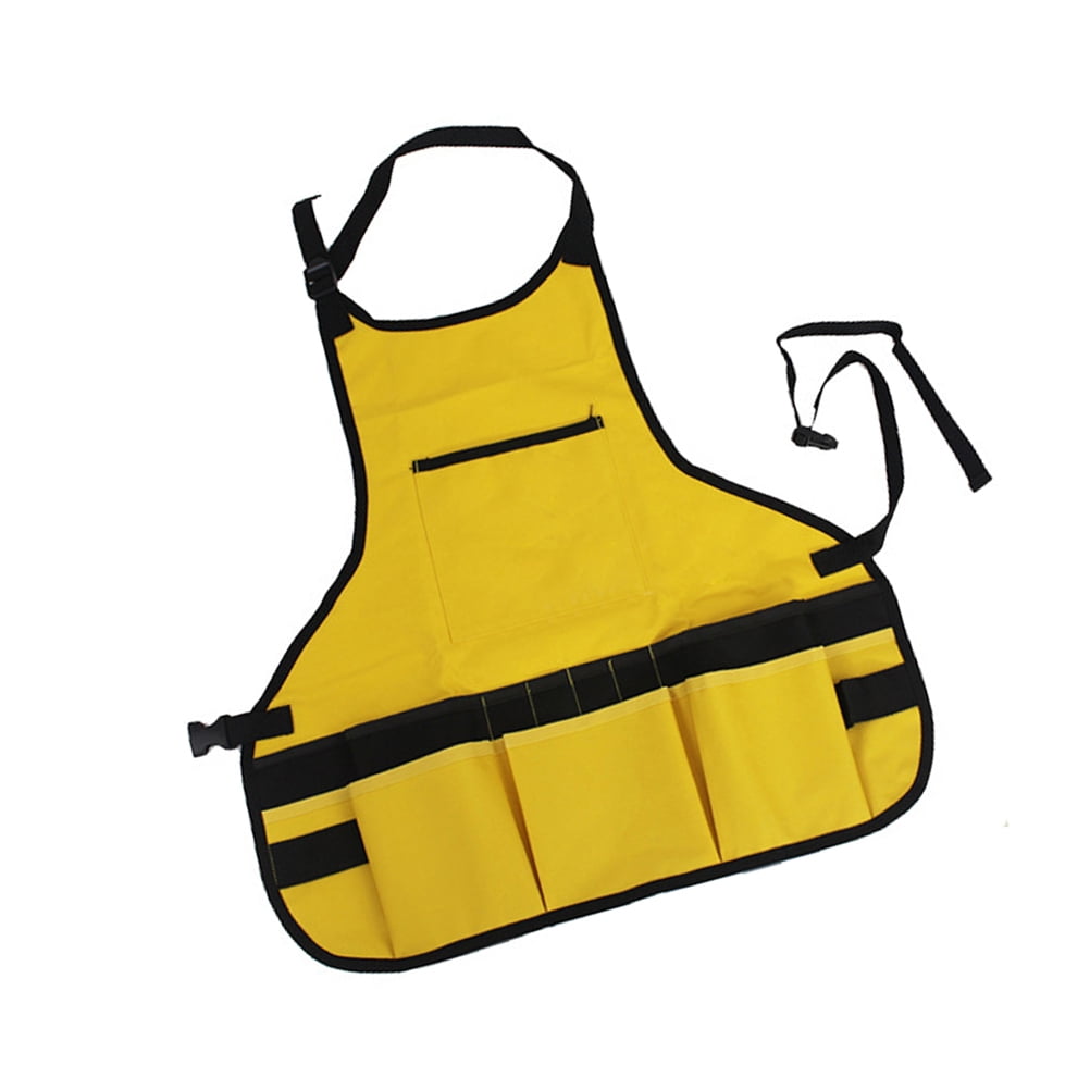 EXHUMKY Yellow Oxford Fabric Apron, Adjustable Neck Strap, Multi-Pocket ...