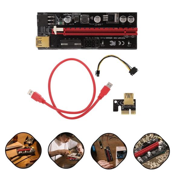 EXHUMKY PCIE 1x to 16x Extender Riser Adapter for Computer Aluminum Alloy Red with 4 Capacitors and 6PIN Interface