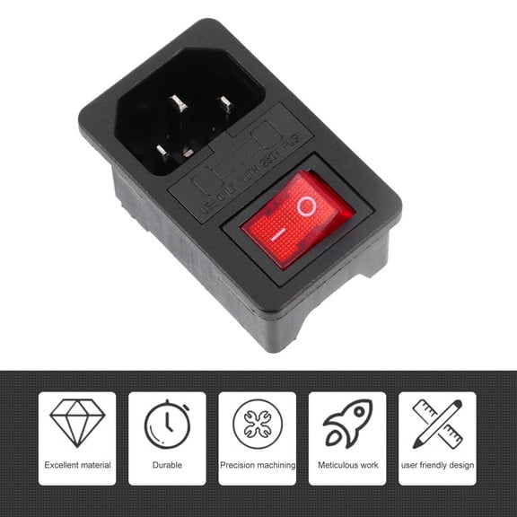 EXHUMKY Black Ac Power Socket 3 Pin Electrical Outlet with Switch and Fuse Holder