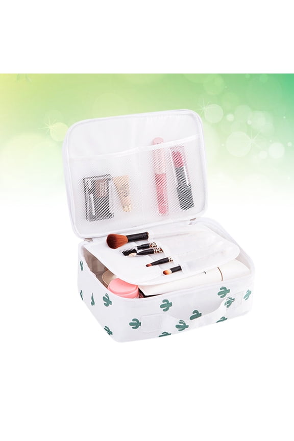 Portable Khaki Cosmetic Pouch with Zipper and Large Capacity