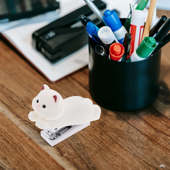 EXHUMKY Cute Dog Desktop Stapler White Soft Silicone Office Stapler for Portable Use