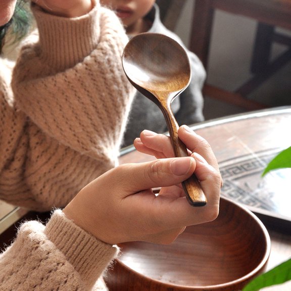 EXHUMKY Ramen Soup Spoon Assorted Color Nanmu Wood Japanese Style Serving Desserts Family Parties 1Pcs