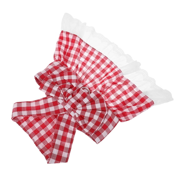 EXHUMKY Red Plaid Dog Dress with Lace Trim, Soft Polyester Pet Clothes, Comfortable Puppy Outfit for Weddings and Parties