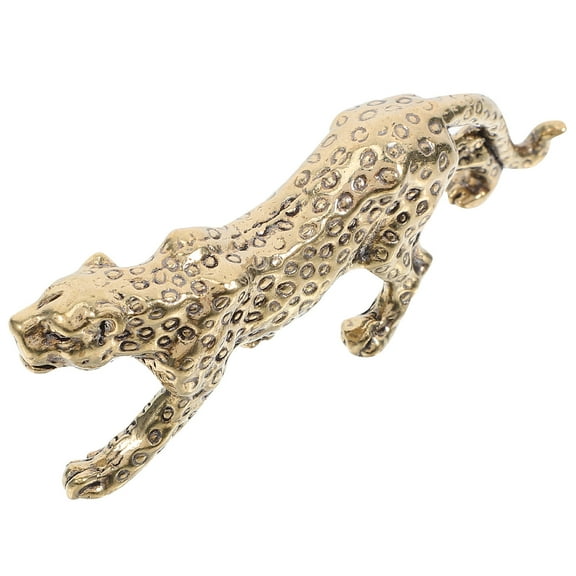 EXHUMKY Brass Leopard Figurine Golden Craft Decor for Indoor Tabletop Adornment