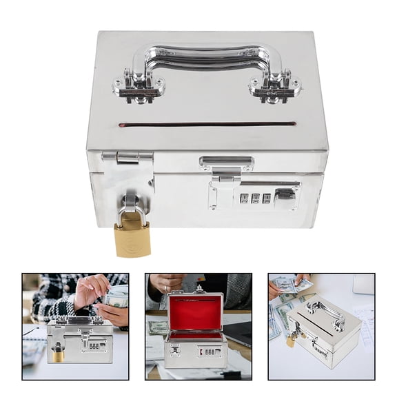 EXHUMKY Safe Money Box Rectangular Password Lock For Adult Savings Silver 1Pcs