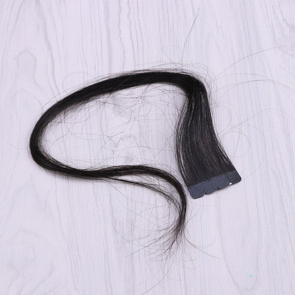 EXHUMKY Seamless Tape in Hair Extensions Black Straight Human Hair Wigs for Cosplay Wedding and Events